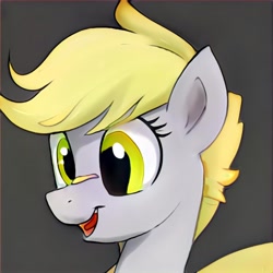 Size: 1024x1024 | Tagged: safe, imported from derpibooru, derpy hooves, pony, ai content, ai generated, alternate hairstyle, cute, derpabetes, generator:thisponydoesnotexist, gray background, open mouth, simple background, solo