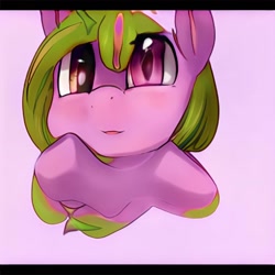 Size: 1024x1024 | Tagged: safe, imported from derpibooru, pony, ai content, ai generated, bust, generator:thisponydoesnotexist, machine learning abomination, pink background, portrait, simple background, solo