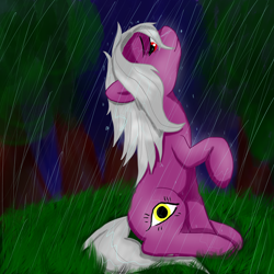 Size: 3000x3000 | Tagged: safe, artist:chromadraws, imported from derpibooru, oc, oc only, oc:mystic seer, earth pony, pony, female, high res, rain, sitting, solo, wet, wet mane