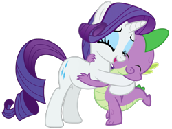 Size: 2160x1620 | Tagged: safe, artist:georgegarza01, imported from derpibooru, rarity, spike, dragon, pony, unicorn, cute, eyes closed, female, hug, male, mare, open mouth, raribetes, shipping, show accurate, simple background, sparity, spikabetes, straight, transparent background