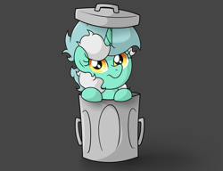 Size: 4322x3318 | Tagged: safe, artist:background basset, imported from derpibooru, lyra heartstrings, pony, unicorn, gray background, simple background, solo, trash can