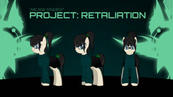 Size: 1280x720 | Tagged: safe, artist:spy ghost, imported from derpibooru, oc, pony, clothes, description at source, female, glasses, green background, green eyes, mare, ponytail, reference sheet, simple background, skirt, sweater