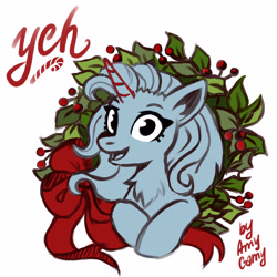 Size: 4500x4500 | Tagged: safe, artist:ami-gami, imported from derpibooru, earth pony, pegasus, pony, unicorn, christmas, christmas wreath, commission, cute, holiday, solo, tape, wreath, ych sketch, your character here