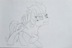 Size: 2755x1843 | Tagged: safe, artist:straighttothepointstudio, imported from derpibooru, zipp storm, pegasus, pony, angry, black and white, cutie mark, female, g5, grayscale, mare, monochrome, my little pony: a new generation, solo, traditional art, unshorn fetlocks, wings