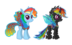 Size: 1920x1200 | Tagged: safe, artist:nitlynjane, imported from derpibooru, rainbow dash, changedling, changeling, pegasus, changedlingified, changeling dash, changelingified, colored wings, dashling, duality, eyeshadow, fangs, gameloft, gradient wings, looking at you, makeup, multicolored hair, pink eyes, rainbow hair, simple background, smiling, smiling at you, species swap, transparent background, transparent wings, vector, wings