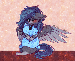 Size: 4069x3300 | Tagged: safe, artist:krissstudios, imported from derpibooru, oc, oc only, pegasus, pony, female, hug, mare, one wing out, pillow, pillow hug, solo, wings
