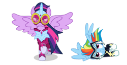Size: 1280x662 | Tagged: safe, artist:benpictures1, imported from derpibooru, masked matter-horn, rainbow dash, twilight sparkle, zapp, alicorn, pegasus, pony, power ponies (episode), cute, dashabetes, duo, duo female, female, inkscape, power ponies, simple background, transparent background, twiabetes, twilight sparkle (alicorn), vector