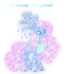 Size: 1280x1426 | Tagged: safe, artist:dawnheartyt, imported from derpibooru, oc, oc only, oc:armony magical, crystal pony, earth pony, pony, antlers, base used, crystal pony oc, earth pony oc, eyelashes, female, mare, simple background, smiling, solo, story included, transparent background