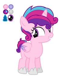 Size: 852x1076 | Tagged: safe, artist:cobaltstaryt, imported from derpibooru, oc, oc only, alicorn, pony, alicorn oc, base used, eyelashes, female, filly, hoof shoes, horn, offspring, parent:princess cadance, parent:shining armor, parents:shiningcadance, simple background, smiling, white background, wings