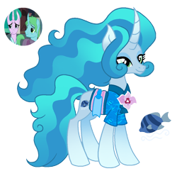 Size: 1120x1081 | Tagged: safe, artist:madlilon2051, imported from derpibooru, oc, oc only, oc:water mist, fish, pony, base used, eyeshadow, female, makeup, mare, offspring, parent:mistmane, screencap reference, simple background, smiling, solo, transparent background