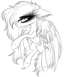 Size: 2261x2709 | Tagged: safe, artist:beamybutt, imported from derpibooru, oc, oc only, pegasus, pony, ear fluff, eyelashes, high res, lineart, monochrome, pegasus oc, simple background, solo, white background