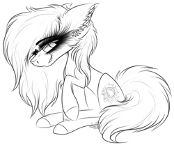 Size: 2454x2044 | Tagged: safe, artist:beamybutt, imported from derpibooru, oc, oc only, earth pony, pony, ear fluff, eyelashes, high res, lineart, monochrome, raised hoof, simple background, solo, white background
