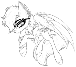 Size: 2833x2467 | Tagged: safe, artist:beamybutt, imported from derpibooru, oc, oc only, pegasus, pony, clothes, ear fluff, high res, lineart, male, monochrome, pegasus oc, simple background, solo, stallion, white background, wings