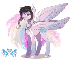 Size: 1280x1051 | Tagged: safe, artist:brot-art, imported from derpibooru, oc, oc only, pegasus, pony, seraph, bangs, coat markings, colored hooves, concave belly, hooves, multiple wings, pegasus oc, sidebangs, simple background, slim, smiling, socks (coat markings), spread wings, thin, transparent background, wings