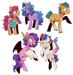 Size: 640x658 | Tagged: safe, alternate version, artist:redrose26, imported from derpibooru, hitch trailblazer, izzy moonbow, pipp petals, sunny starscout, zipp storm, earth pony, pegasus, pony, unicorn, backwards cutie mark, coat markings, colored wings, female, g5, male, mane five (g5), mare, my little pony: a new generation, simple background, socks (coat markings), stallion, transparent background, wings