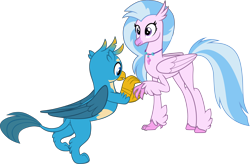 Size: 5864x3845 | Tagged: safe, artist:cloudy glow, artist:memnoch, edit, imported from derpibooru, gallus, silverstream, classical hippogriff, hippogriff, the last problem, .ai available, absurd resolution, claw hold, cute, female, gallabetes, gallstream, implied proposal, male, older, older silverstream, shipping, simple background, straight, transparent background, vector