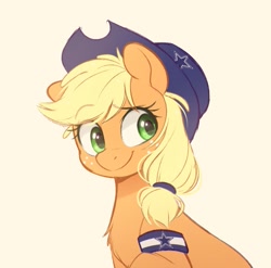 Size: 679x672 | Tagged: safe, alternate version, artist:higgly-chan, imported from derpibooru, applejack, earth pony, pony, american football, armband, chest fluff, cute, dallas cowboys, female, hat, jackabetes, mare, nfl, simple background, smiling, solo, sports