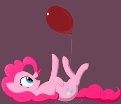 Size: 2254x1950 | Tagged: safe, artist:mizhisha, imported from derpibooru, pinkie pie, earth pony, pony, balloon, cute, diapinkes, happy, lying down, on back, open mouth, playing, simple background, solo, that pony sure does love balloons