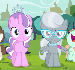 Size: 638x590 | Tagged: safe, edit, edited screencap, editor:cutiesparke, imported from derpibooru, screencap, diamond tiara, silver spoon, pegasus, pony, unicorn, duo focus, female, filly, looking at you, nose in the air, open mouth, race swap, volumetric mouth