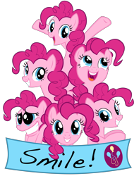 Size: 4500x5700 | Tagged: safe, artist:nowego, imported from derpibooru, pinkie pie, earth pony, pony, cute, diapinkes, female, happy, mare, multeity, open mouth, pink, positive ponies, simple background, smile song, smiling, too much pink energy is dangerous, transparent background, vector