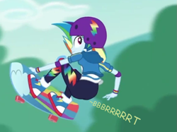 Size: 651x488 | Tagged: safe, artist:thedarkpony, edit, edited screencap, imported from derpibooru, screencap, rainbow dash, equestria girls, sic skateboard, spoiler:eqg series (season 2), ass, butt, cropped, fart, fart edit, fart noise, female, onomatopoeia, rainbutt dash, sound effects