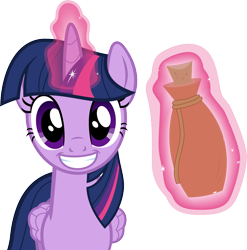 Size: 6096x6179 | Tagged: safe, artist:itv-canterlot, imported from derpibooru, twilight sparkle, alicorn, pony, what about discord?, .ai available, .svg available, absurd resolution, cute, female, glowing, glowing horn, grin, levitation, looking at you, magic, magic aura, magic potion, mare, potion, simple background, smiling, smiling at you, solo, staring into your soul, telekinesis, transparent background, twiabetes, twilight sparkle (alicorn), vector