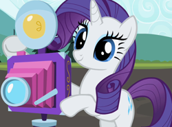 Size: 1462x1080 | Tagged: safe, imported from derpibooru, screencap, rarity, pony, unicorn, may the best pet win, season 2, bipedal, camera, cropped, cute, female, mare, raribetes, smiling, solo