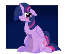 Size: 1024x854 | Tagged: safe, artist:vale-bandicoot96, imported from derpibooru, twilight sparkle, alicorn, pony, blushing, female, floppy ears, mare, sad, sitting, solo, twilight sparkle (alicorn)