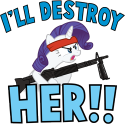 Size: 10000x9912 | Tagged: safe, artist:sirhcx, imported from derpibooru, rarity, pony, unicorn, absurd resolution, angry, bipedal, crossover, female, gun, headband, holding, i'll destroy her, m60, machine gun, mare, open mouth, quote, rambo, simple background, solo, transparent background, weapon