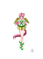 Size: 1976x2705 | Tagged: safe, alternate version, artist:mauroz, imported from derpibooru, part of a set, fluttershy, human, anime, breasts, clothes, cosplay, costume, female, gloves, humanized, sailor moon, sailor scout, simple background, solo, transparent background, winged humanization, wings