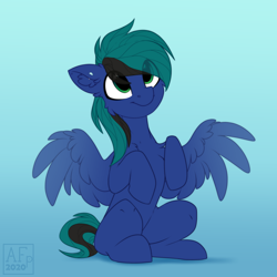 Size: 3500x3500 | Tagged: safe, alternate version, artist:airfly-pony, imported from derpibooru, oc, oc only, oc:ender, pegasus, pony, begging, cute, feathered wings, gradient background, high res, male, multiple variants, pegasus oc, puppy dog eyes, solo, spread wings, stallion, wings