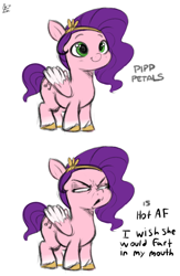 Size: 2600x4000 | Tagged: safe, artist:aer0 zer0, artist:skoon, edit, imported from derpibooru, pipp petals, pegasus, pony, adorapipp, angry, cute, disgusted, faic, female, g5, headband, implied fart fetish, madorable, mare, my little pony: a new generation, pipp is short, pipp petals is not amused, smiling, smol, solo, this will end in death, this will end in tears, this will end in tears and/or death, this will not end well, unamused, unshorn fetlocks, vulgar