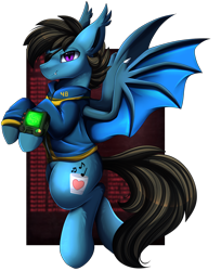 Size: 2932x3599 | Tagged: safe, artist:pridark, imported from derpibooru, oc, oc only, bat pony, pony, fallout equestria, bat pony oc, clothes, commission, cutie mark, eyepatch, flying, high res, lieutenant, male, simple background, solo, transparent background