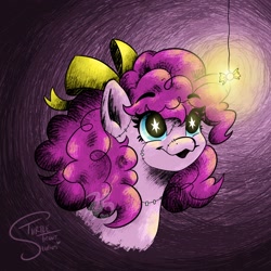 Size: 2048x2048 | Tagged: safe, artist:turtletroutstudios, imported from derpibooru, pinkie pie, pony, bow, candy, clothes, costume, food, hair bow, high res, nightmare night costume, solo, starry eyes, wingding eyes