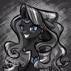 Size: 2048x2048 | Tagged: safe, artist:turtletroutstudios, imported from derpibooru, nightmare rarity, pony, unicorn, bust, female, high res, mare, monochrome, neo noir, partial color, portrait, solo