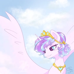 Size: 2048x2048 | Tagged: safe, artist:turtletroutstudios, imported from derpibooru, princess flurry heart, alicorn, pony, bust, crown, female, high res, jewelry, large wings, mare, older, older flurry heart, portrait, regalia, solo, spread wings, wings