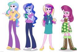 Size: 2738x1867 | Tagged: safe, imported from derpibooru, cheerilee, princess cadance, princess celestia, princess luna, equestria girls, boots, clipboard, clothes, dean cadance, female, group, hands behind back, high heels, pants, principal celestia, quartet, shoes, siblings, simple background, sisters, skirt, staff, teacher, transparent background, vice principal luna