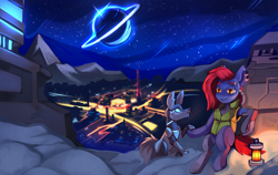 Size: 1500x950 | Tagged: safe, artist:freak-side, imported from derpibooru, cyborg, dog, earth pony, pony, night, night city, pet, solo