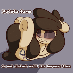 Size: 1500x1500 | Tagged: safe, artist:lou, imported from derpibooru, oc, oc:louvely, earth pony, pony, female, food, potato, simple background, sleeping