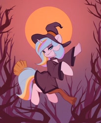 Size: 1348x1644 | Tagged: safe, artist:vistamage, imported from derpibooru, oc, oc only, oc:oofy colorful, pony, unicorn, broom, female, hat, solo, witch, witch hat