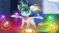 Size: 3810x2160 | Tagged: safe, artist:schokocream, imported from derpibooru, oc, oc only, oc:lightning bliss, alicorn, pony, alicorn oc, female, glowing, glowing horn, high res, horn, indoors, magic, mare, solo, sombra eyes, spread wings, story included, telekinesis, wings