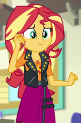 Size: 390x586 | Tagged: safe, imported from derpibooru, screencap, sunset shimmer, equestria girls, equestria girls series, holidays unwrapped, spoiler:eqg series (season 2), cropped, female, geode of empathy, magical geodes, o come all ye squashful, solo