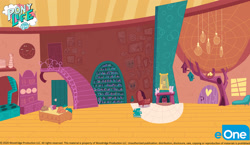 Size: 2072x1200 | Tagged: safe, artist:emiliesart, imported from derpibooru, my little pony: pony life, unboxing day, background, carrot, chimney, concept art, eone, fluttershy's cottage, food, g4.5, kitchen, my little pony logo, no pony, official, the scream