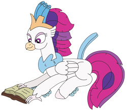 Size: 2793x2448 | Tagged: safe, artist:supahdonarudo, imported from derpibooru, queen novo, classical hippogriff, hippogriff, series:novoember, my little pony: the movie, book, cute, female, high res, lying down, novobetes, prone, reading, simple background, smiling, solo, transparent background