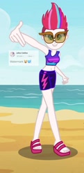 Size: 656x1350 | Tagged: safe, artist:jullea cabilao, imported from derpibooru, zipp storm, equestria girls, base used, beach, clothes, equestria girls-ified, feet, female, g5, g5 to equestria girls, my little pony: a new generation, sandals, shorts, sports bra, sports shorts, sunglasses, swimming trunks, swimsuit