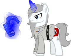 Size: 4953x3762 | Tagged: safe, artist:severity-gray, imported from derpibooru, oc, oc only, oc:feitanakin, pony, unicorn, armor, badge, belt, clothes, cutie mark, helmet, implied nightmare moon, magic, magic aura, scythe, simple background, skull, solo, transparent background, uniform