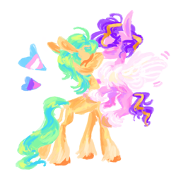 Size: 1280x1284 | Tagged: safe, artist:webkinzworldz, imported from derpibooru, hitch trailblazer, pipp petals, earth pony, pegasus, pony, bisexual pride flag, female, g5, hitchpipp, kissing, male, my little pony: a new generation, pride, pride flag, shipping, simple background, transgender, transgender pride flag, white background