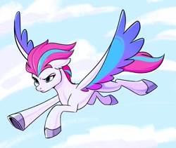 Size: 2586x2183 | Tagged: safe, artist:narndraws, imported from derpibooru, zipp storm, pegasus, pony, cloud, cloudy, female, flying, g5, high res, mare, my little pony: a new generation, sky, solo, spread wings, wings