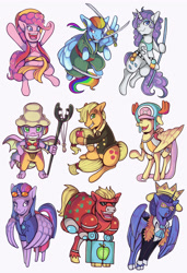 Size: 3600x5250 | Tagged: safe, artist:kenisu-of-dragons, imported from derpibooru, applejack, big macintosh, fluttershy, pinkie pie, princess luna, rainbow dash, rarity, spike, twilight sparkle, alicorn, earth pony, pegasus, pony, unicorn, apple, bo staff, brook, clothes, food, franky, katana, mane seven, mane six, monkey d. luffy, nami, nico robin, one piece, roronoa zoro, simple background, slingshot, suit, sunglasses, sword, tony tony chopper, twilight sparkle (alicorn), usopp, vinsmoke sanji, weapon, white background