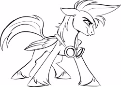 Size: 1837x1320 | Tagged: safe, artist:narndraws, imported from derpibooru, oc, oc only, pegasus, pony, goggles, lineart, male, monochrome, simple background, solo, white background